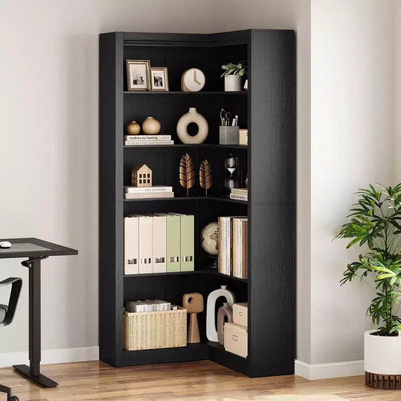 Libreria angolare da 71,8'', libreria stile rustico, libreria a forma di L, scaffale espositivo a 5 ripiani, librerie robuste con contenitore per ufficio e soggiorno