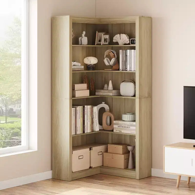Libreria angolare da 71,8'', libreria stile rustico, libreria a forma di L, scaffale espositivo a 5 ripiani, librerie robuste con contenitore per ufficio e soggiorno