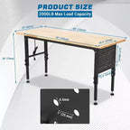 Banco da Lavoro 48x24 per Carichi Pesanti, Piano in Legno di Gomma, Pannello Forato, Presa di Corrente, Ruote Bloccabili, Altezza Regolabile, 907kg per Garage e Officina