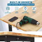 Banco da Lavoro 48x24 per Carichi Pesanti, Piano in Legno di Gomma, Pannello Forato, Presa di Corrente, Ruote Bloccabili, Altezza Regolabile, 907kg per Garage e Officina