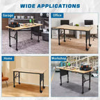 Banco da Lavoro 48x24 per Carichi Pesanti, Piano in Legno di Gomma, Pannello Forato, Presa di Corrente, Ruote Bloccabili, Altezza Regolabile, 907kg per Garage e Officina