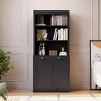Libreria e scaffale alti 71", con cassetto, 5 ripiani bianchi con ante, ripiano regolabile, armadietti portaoggetti in legno