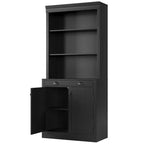 Libreria e scaffale alti 71", con cassetto, 5 ripiani bianchi con ante, ripiano regolabile, armadietti portaoggetti in legno