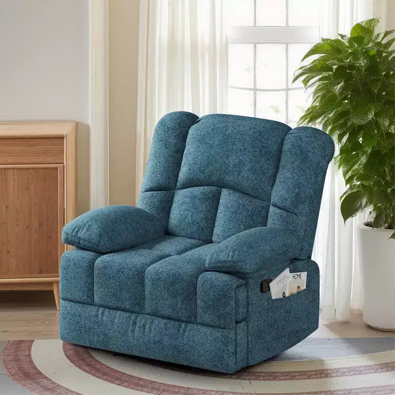 Poltrona reclinabile a dondolo oversize color verde nerastro per soggiorno per adulti