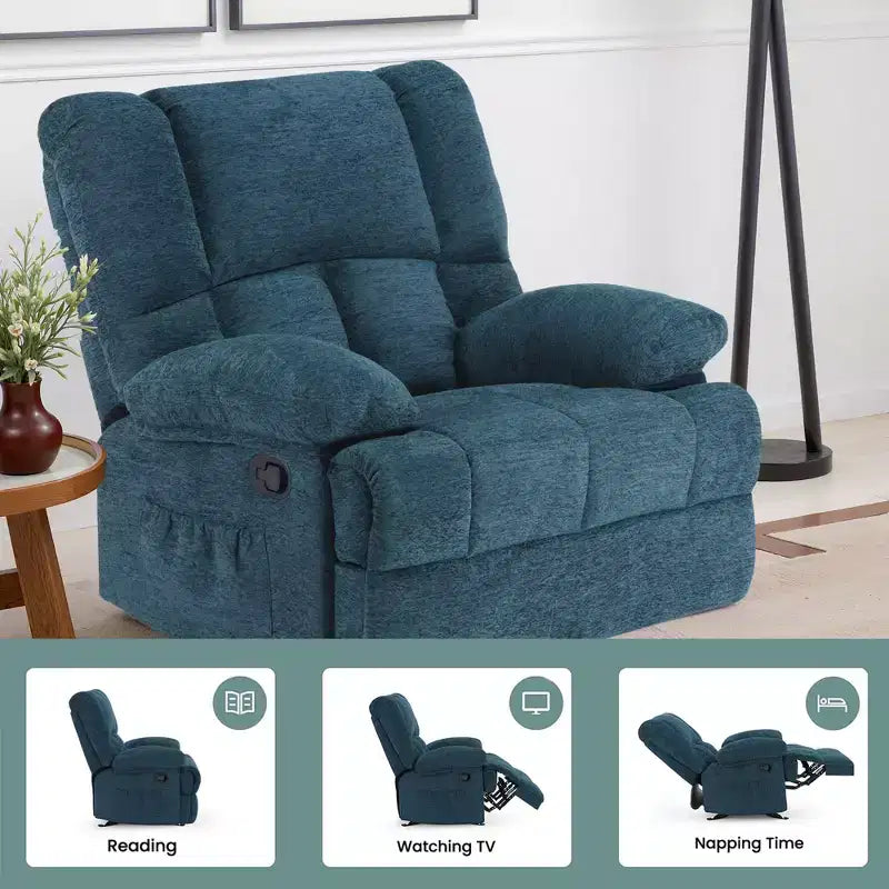 Poltrona reclinabile a dondolo oversize color verde nerastro per soggiorno per adulti