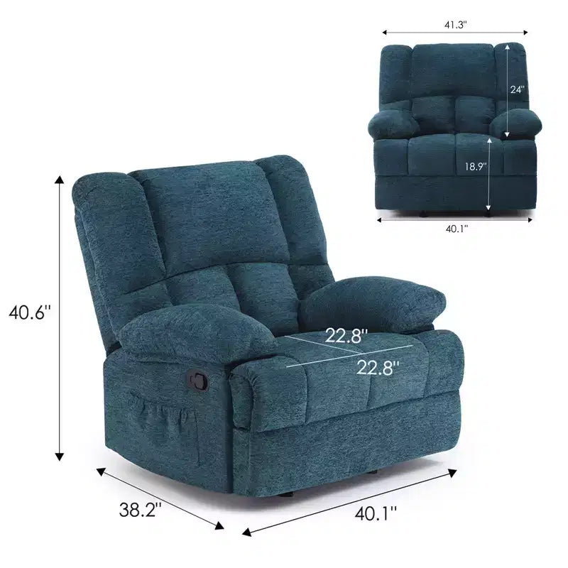 Poltrona reclinabile a dondolo oversize color verde nerastro per soggiorno per adulti