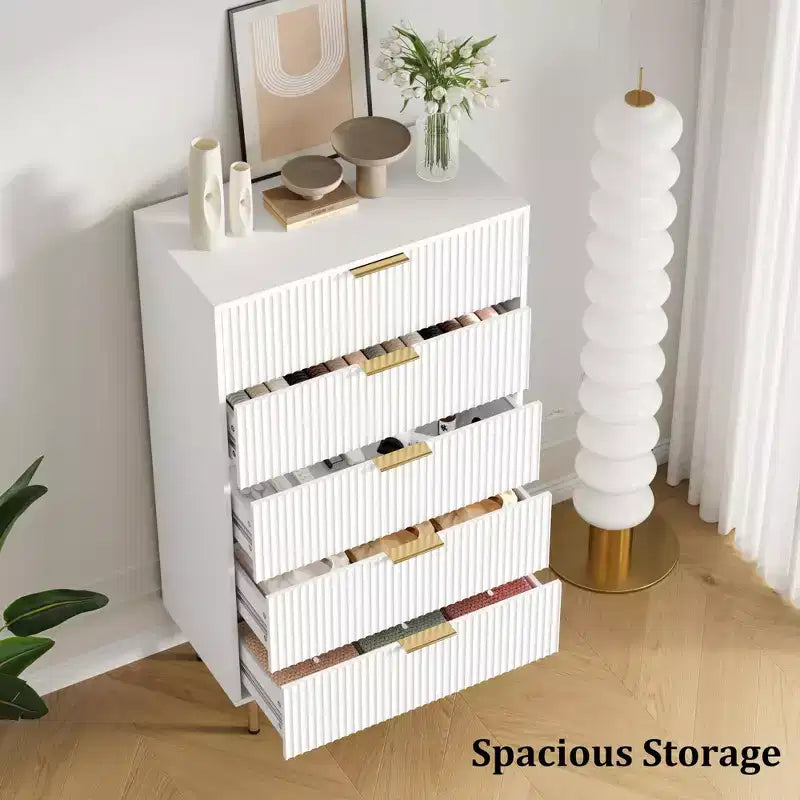 Comò per camera da letto, Comò a 5 cassetti con cassetti ampi, Cassettiera in legno, Comò moderno per soggiorno, cabina armadio, corridoio, ingresso