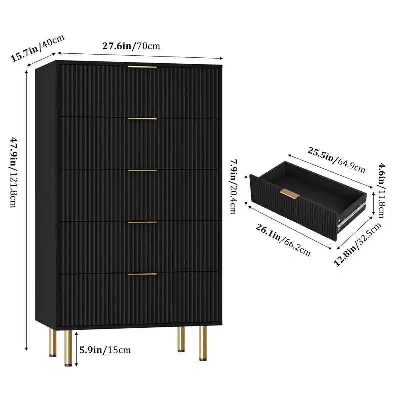 Comò per camera da letto, Comò a 5 cassetti con cassetti ampi, Cassettiera in legno, Comò moderno per soggiorno, cabina armadio, corridoio, ingresso