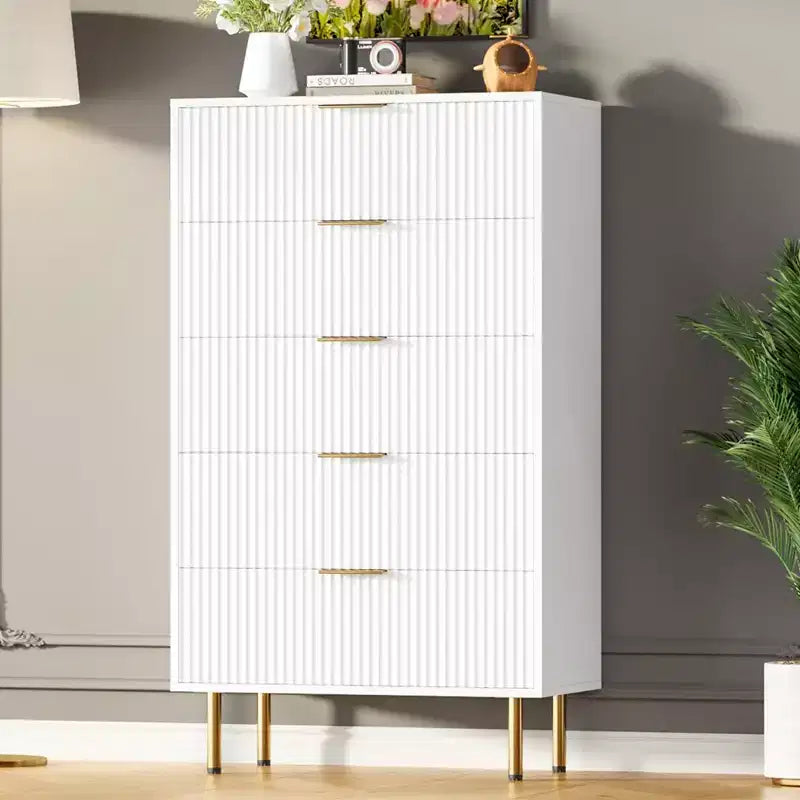 Comò per camera da letto, Comò a 5 cassetti con cassetti ampi, Cassettiera in legno, Comò moderno per soggiorno, cabina armadio, corridoio, ingresso