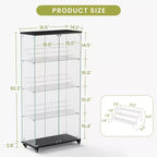 Vetrinetta Espositiva a 4 Ripiani in Vetro Temperato con Serratura e Ruote, Armadio Contenitore Indipendente con Ripiani in Acrilico