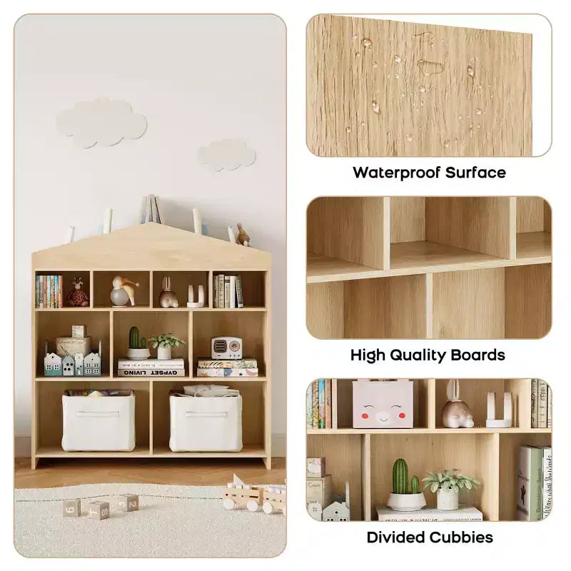 41 Organizer per giocattoli, Libreria e scaffale in legno a 9 cubi per bambini, Robusto armadietto per giocattoli per sala giochi, cameretta, stanza dei bambini