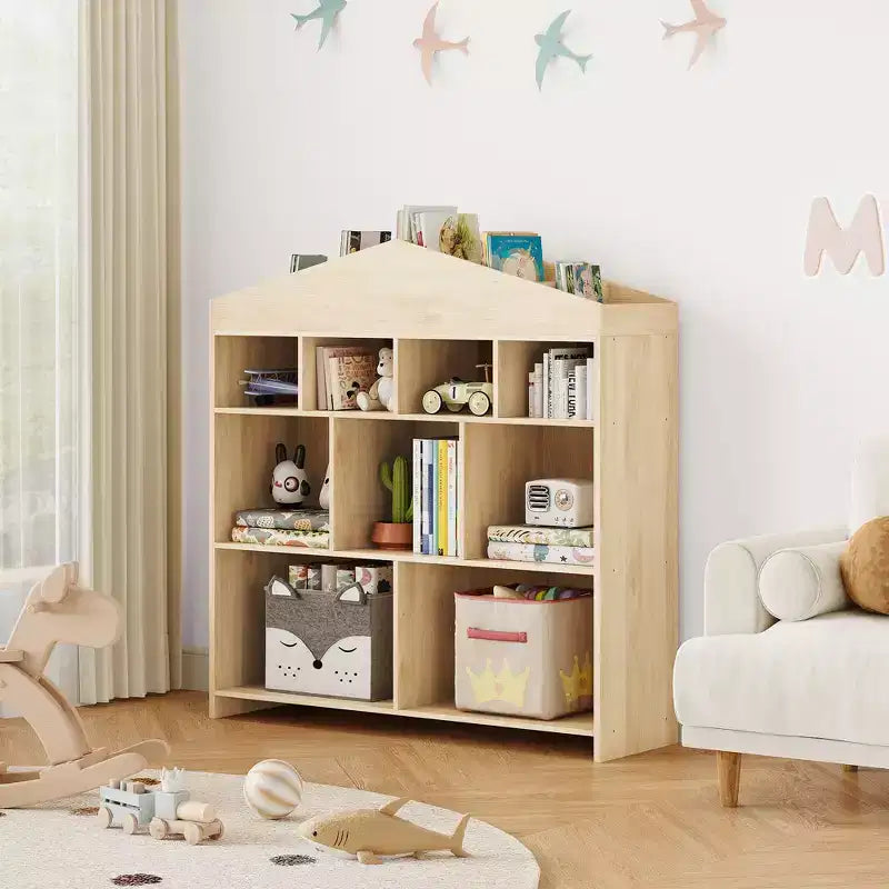 41 Organizer per giocattoli, Libreria e scaffale in legno a 9 cubi per bambini, Robusto armadietto per giocattoli per sala giochi, cameretta, stanza dei bambini