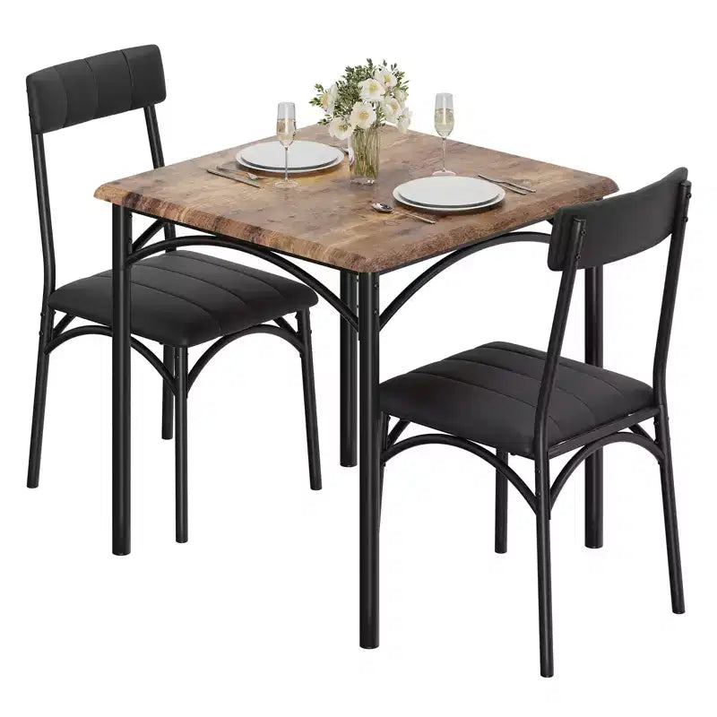 Set da tavolo da pranzo per 2 persone, tavolo e sedie da cucina, set da tavolo da pranzo quadrato con 2 sedie imbottite, per piccoli spazi, appartamento