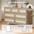Cassettiera a 6 cassetti in rattan, cassettiera doppia con cassetti profondi, cassettiera per armadio con piano largo, per camera da letto, ingresso, corridoio, soggiorno