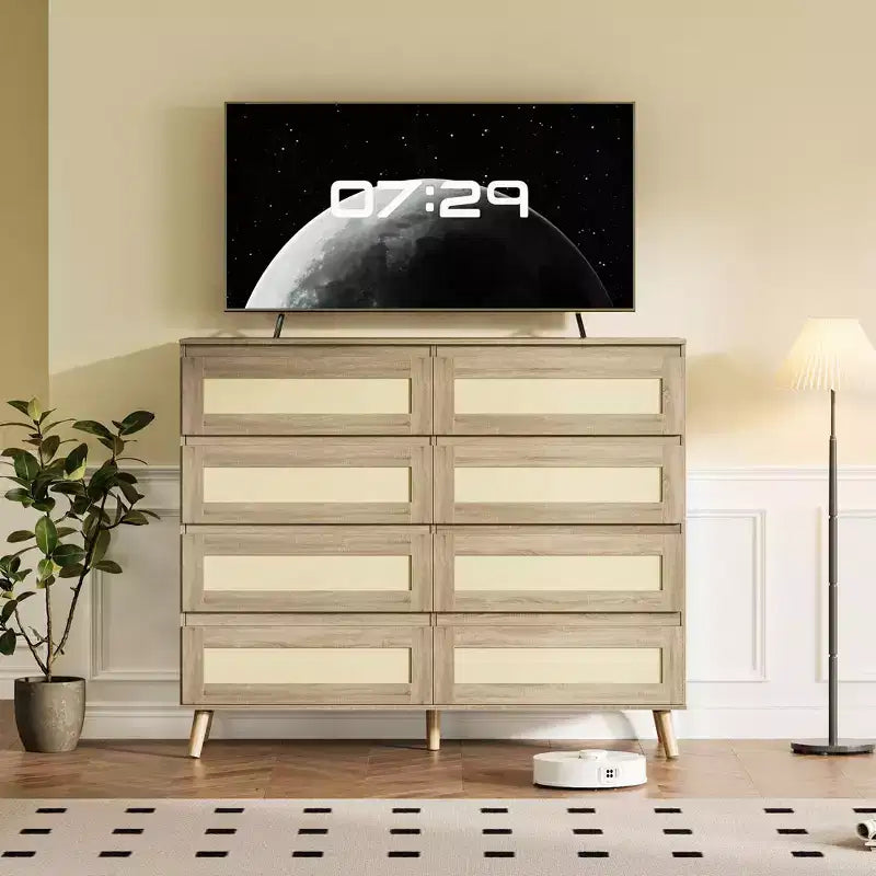 Cassettiera a 6 cassetti in rattan, cassettiera doppia con cassetti profondi, cassettiera per armadio con piano largo, per camera da letto, ingresso, corridoio, soggiorno