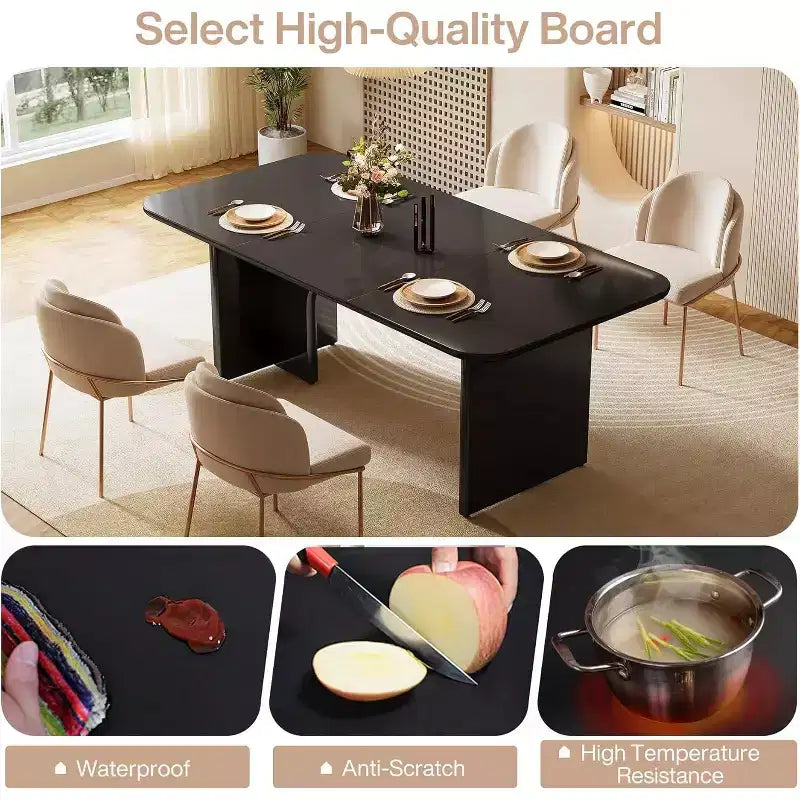 Tavolo da Pranzo Moderno Nero per 4-6 Persone, Tavolo da Cucina Rettangolare Grande da 63" con Gambe ad Arco, per Sala da Pranzo