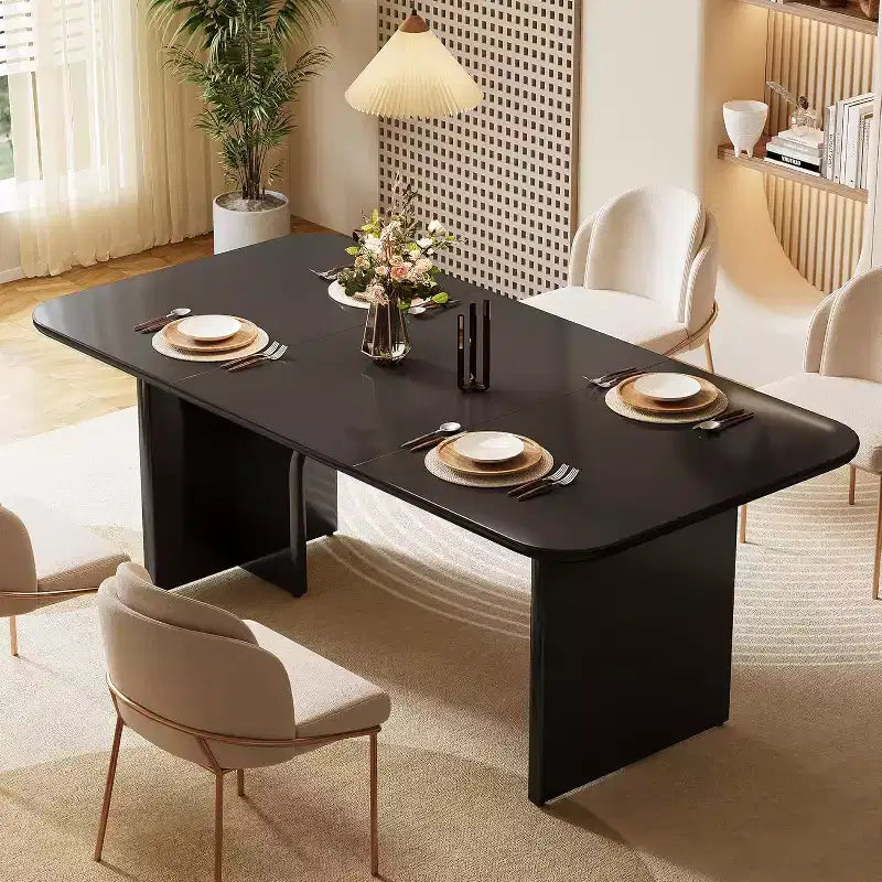Tavolo da Pranzo Moderno Nero per 4-6 Persone, Tavolo da Cucina Rettangolare Grande da 63" con Gambe ad Arco, per Sala da Pranzo