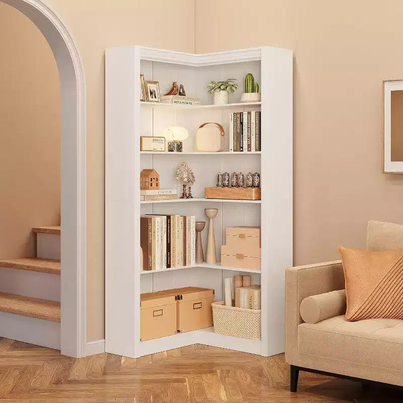 Libreria ad Angolo, Scaffale ad Angolo Rustico da 182 cm, Libreria a L Grande, Scaffale Espositivo a 5 Livelli, Librerie Robuste per la Casa
