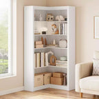 Libreria ad Angolo, Scaffale ad Angolo Rustico da 182 cm, Libreria a L Grande, Scaffale Espositivo a 5 Livelli, Librerie Robuste per la Casa