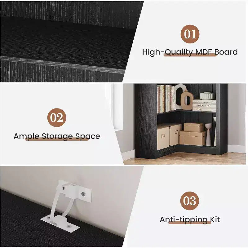 Libreria ad Angolo, Scaffale ad Angolo Rustico da 182 cm, Libreria a L Grande, Scaffale Espositivo a 5 Livelli, Librerie Robuste per la Casa