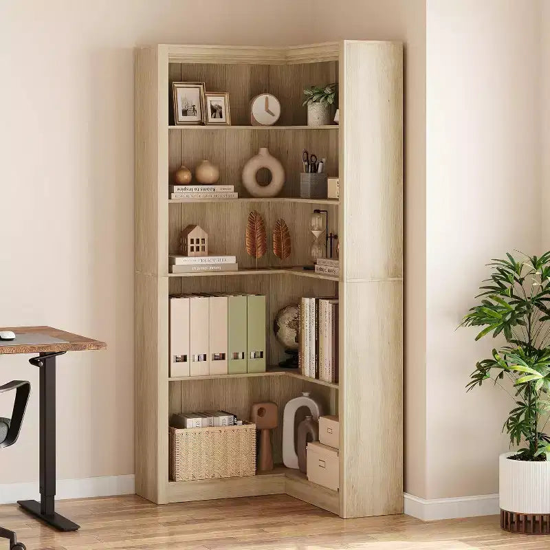 Libreria ad Angolo, Scaffale ad Angolo Rustico da 182 cm, Libreria a L Grande, Scaffale Espositivo a 5 Livelli, Librerie Robuste per la Casa