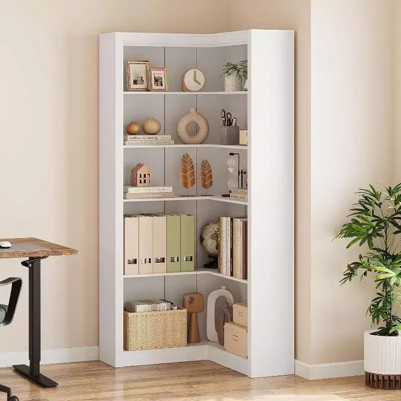 Libreria ad Angolo, Scaffale ad Angolo Rustico da 182 cm, Libreria a L Grande, Scaffale Espositivo a 5 Livelli, Librerie Robuste per la Casa