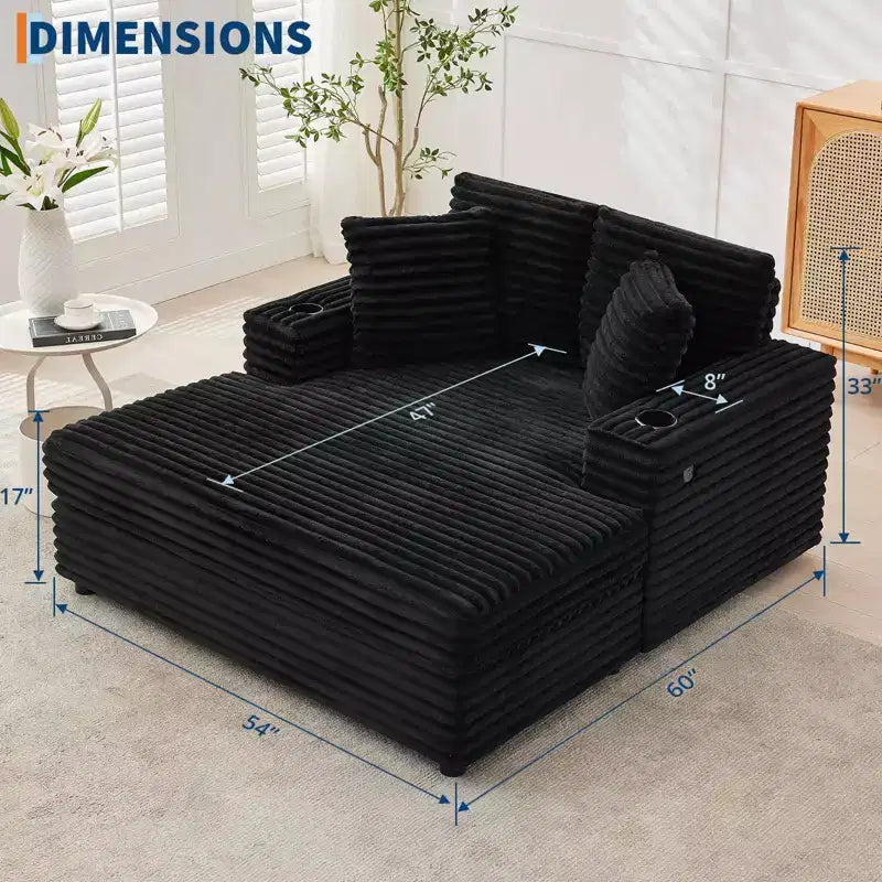 Divano Lounge Comfy Indoor in Velluto a Coste con Stazione di Ricarica, Portabicchieri e Cuscini Decorativi, Comodo Divano Letto per Soggiorno, Camera da Letto e Appartamenti