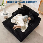 Divano Lounge Comfy Indoor in Velluto a Coste con Stazione di Ricarica, Portabicchieri e Cuscini Decorativi, Comodo Divano Letto per Soggiorno, Camera da Letto e Appartamenti