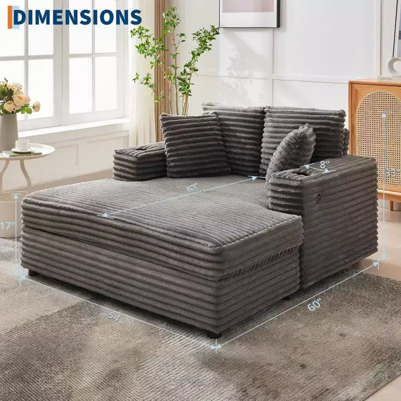 Divano Lounge Comfy Indoor in Velluto a Coste con Stazione di Ricarica, Portabicchieri e Cuscini Decorativi, Comodo Divano Letto per Soggiorno, Camera da Letto e Appartamenti