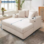 Divano Lounge Comfy Indoor in Velluto a Coste con Stazione di Ricarica, Portabicchieri e Cuscini Decorativi, Comodo Divano Letto per Soggiorno, Camera da Letto e Appartamenti