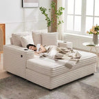 Divano Lounge Comfy Indoor in Velluto a Coste con Stazione di Ricarica, Portabicchieri e Cuscini Decorativi, Comodo Divano Letto per Soggiorno, Camera da Letto e Appartamenti