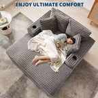 Divano Lounge Comfy Indoor in Velluto a Coste con Stazione di Ricarica, Portabicchieri e Cuscini Decorativi, Comodo Divano Letto per Soggiorno, Camera da Letto e Appartamenti