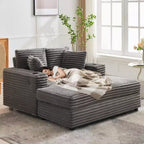 Divano Lounge Comfy Indoor in Velluto a Coste con Stazione di Ricarica, Portabicchieri e Cuscini Decorativi, Comodo Divano Letto per Soggiorno, Camera da Letto e Appartamenti