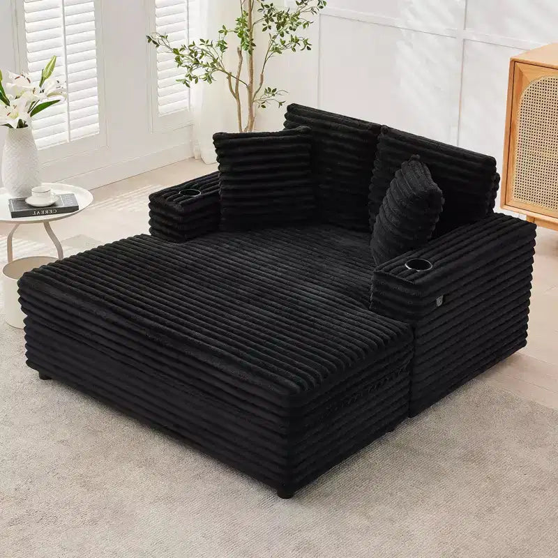 Divano Lounge Comfy Indoor in Velluto a Coste con Stazione di Ricarica, Portabicchieri e Cuscini Decorativi, Comodo Divano Letto per Soggiorno, Camera da Letto e Appartamenti