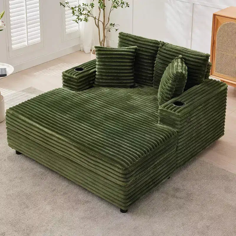 Divano Lounge Comfy Indoor in Velluto a Coste con Stazione di Ricarica, Portabicchieri e Cuscini Decorativi, Comodo Divano Letto per Soggiorno, Camera da Letto e Appartamenti