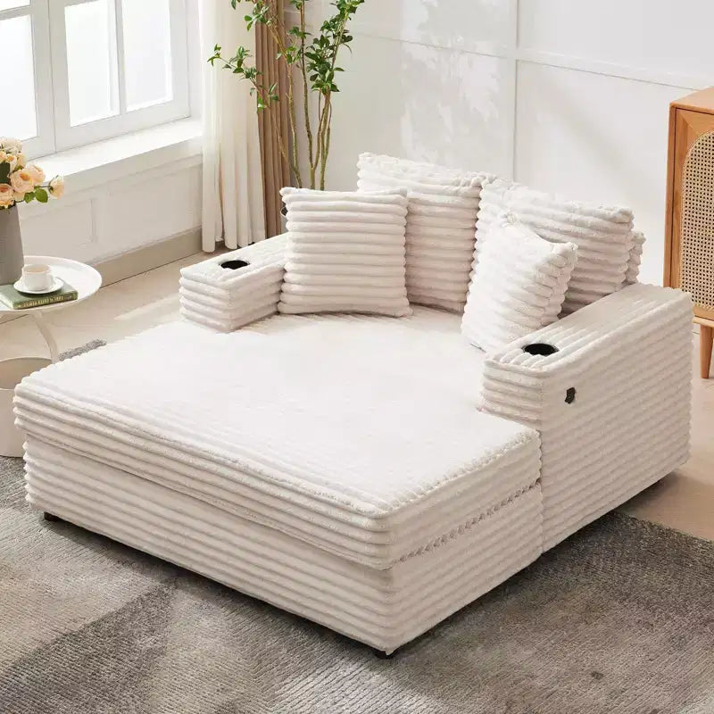Divano Lounge Comfy Indoor in Velluto a Coste con Stazione di Ricarica, Portabicchieri e Cuscini Decorativi, Comodo Divano Letto per Soggiorno, Camera da Letto e Appartamenti