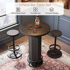 Tavolo rotondo da bar con sedie, set da bistrot con 2 sgabelli da bar, tavolo da cocktail da pub con poggiapiedi ad anello in metallo per angolo cottura, appartamento