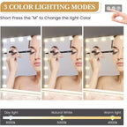 Specchio da trucco a LED da 17 pollici con lente d'ingrandimento 3X, controllo touch con 3 modalità di illuminazione a colori, porta di ricarica USB, design da tavolo/a parete, 32x24, bianco