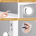Specchio da trucco a LED da 17 pollici con lente d'ingrandimento 3X, controllo touch con 3 modalità di illuminazione a colori, porta di ricarica USB, design da tavolo/a parete, 32x24, bianco