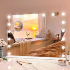 Specchio da trucco a LED da 17 pollici con lente d'ingrandimento 3X, controllo touch con 3 modalità di illuminazione a colori, porta di ricarica USB, design da tavolo/a parete, 32x24, bianco