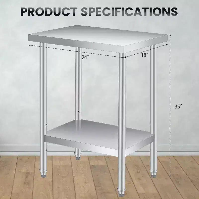 Tavolo da Lavoro in Acciaio Inox (con Ruote Bloccabili), Tavolo Utilità/Preparazione in Metallo a 2 Ripiani con Ripiano Inferiore Regolabile per Cucina Ristorante