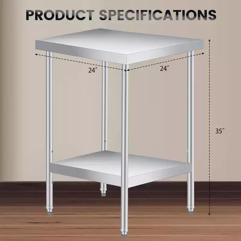Tavolo da Lavoro in Acciaio Inox (con Ruote Bloccabili), Tavolo Utilità/Preparazione in Metallo a 2 Ripiani con Ripiano Inferiore Regolabile per Cucina Ristorante
