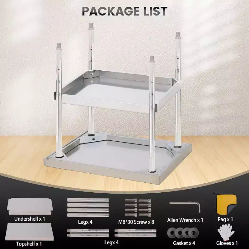 Tavolo da Lavoro in Acciaio Inox (con Ruote Bloccabili), Tavolo Utilità/Preparazione in Metallo a 2 Ripiani con Ripiano Inferiore Regolabile per Cucina Ristorante