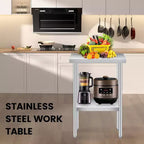 Tavolo da Lavoro in Acciaio Inox (con Ruote Bloccabili), Tavolo Utilità/Preparazione in Metallo a 2 Ripiani con Ripiano Inferiore Regolabile per Cucina Ristorante