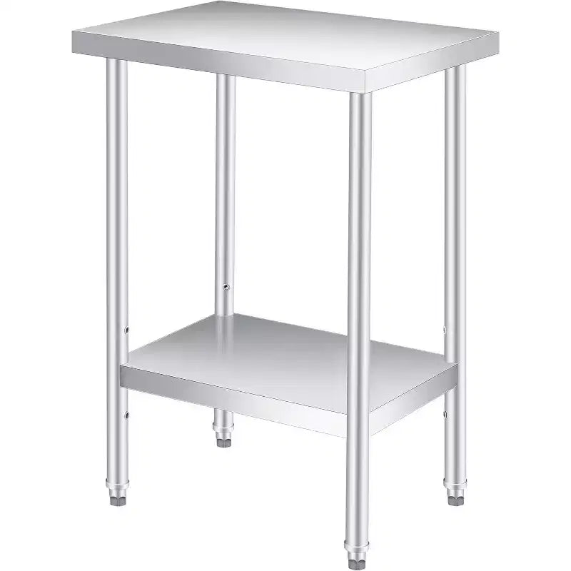 Tavolo da Lavoro in Acciaio Inox (con Ruote Bloccabili), Tavolo Utilità/Preparazione in Metallo a 2 Ripiani con Ripiano Inferiore Regolabile per Cucina Ristorante
