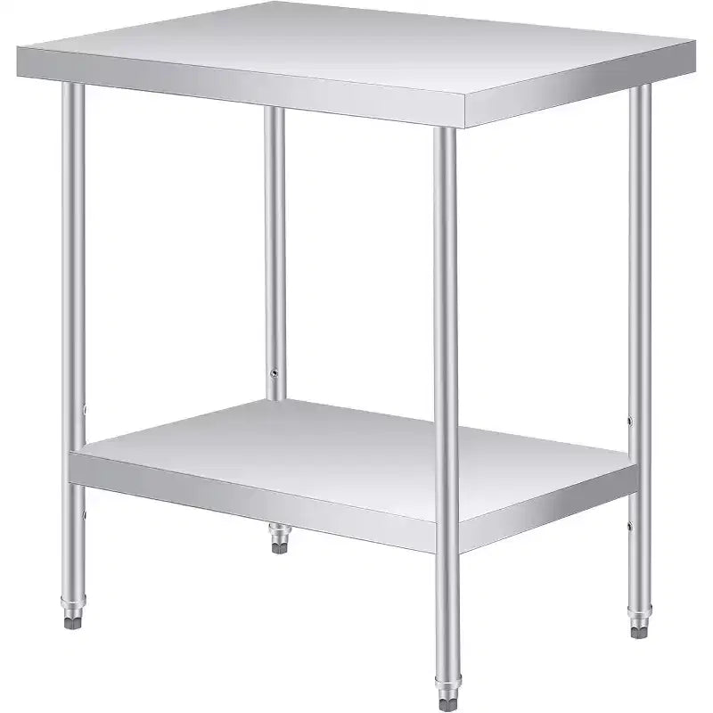 Tavolo da Lavoro in Acciaio Inox (con Ruote Bloccabili), Tavolo Utilità/Preparazione in Metallo a 2 Ripiani con Ripiano Inferiore Regolabile per Cucina Ristorante