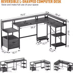 Scrivania a L, Scrivania da Ufficio Reversibile da 193 cm con Cassettiera per Archivio per Ufficio Domestico