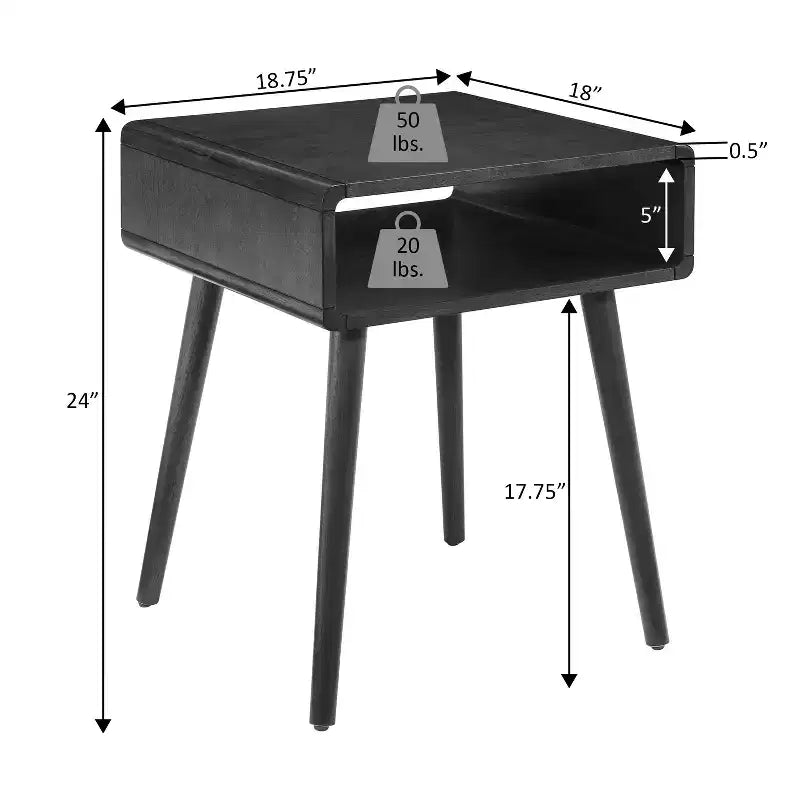 Tavolino da salotto Belmont con ripiano, tavolino laterale moderno di metà secolo con vano aperto, bordi curvi, gambe affusolate e superficie spaziosa