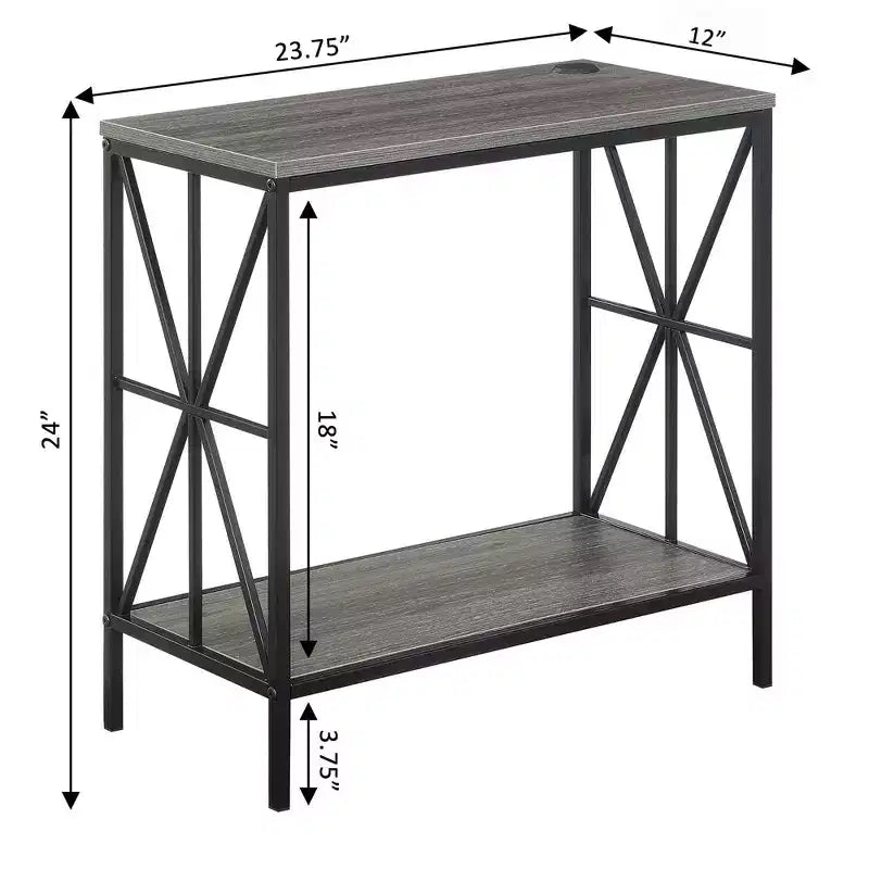 Tavolino laterale Belmont con stazione di ricarica e ripiano, due porte USB, tavolino accentato con elegante struttura incrociata per l'arredamento della camera da letto