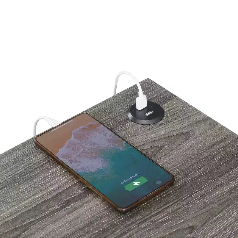 Tavolino laterale Belmont con stazione di ricarica e ripiano, due porte USB, tavolino accentato con elegante struttura incrociata per l'arredamento della camera da letto